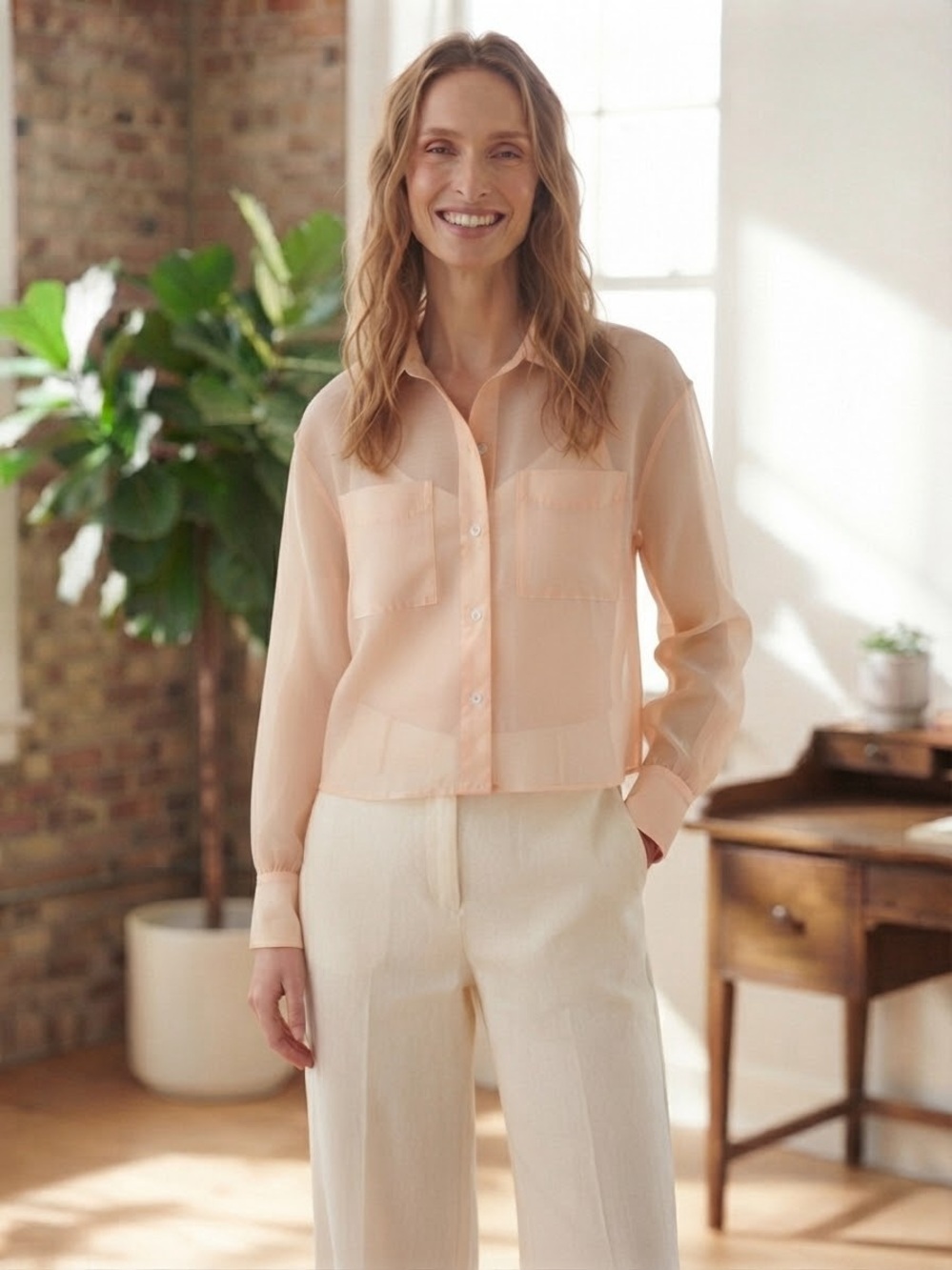 Levi's Peach Sheer Button-Down Blouse